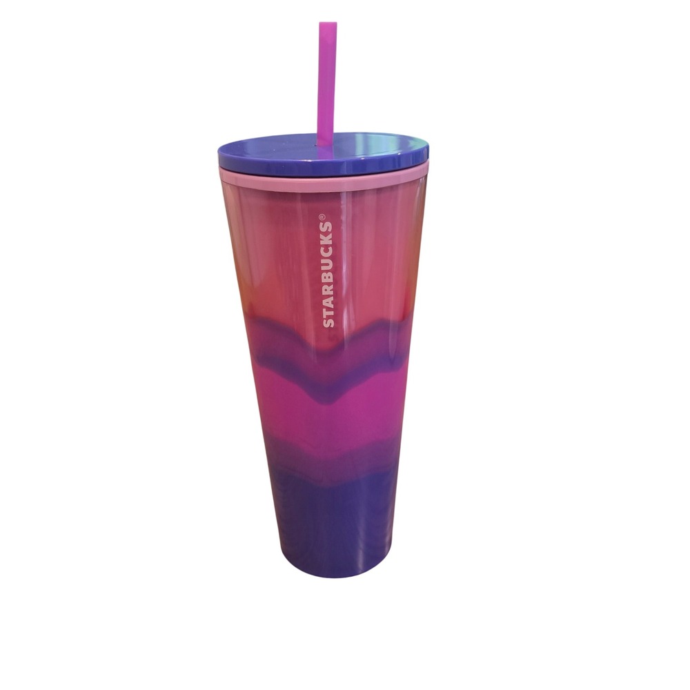 Starbucks 24oz Venti Cold Cup Tumbler Pink Purple Ombre Chevron 2020 Plastic